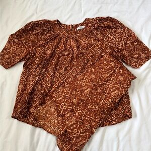 Calvin Klein Burnt Orange Printed Short Sleeve Blouse